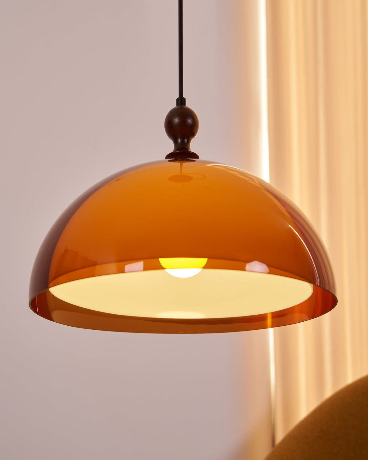 Hanging Ceiling Light Fixture with Walnut Wood Accent and Acrylic Shade 14 Inch Diameter for Kitchen Island Dining Room Table Adjustable Hei