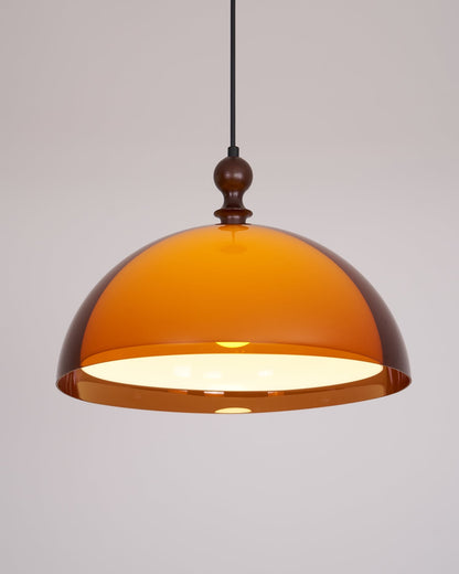Hanging Ceiling Light Fixture with Walnut Wood Accent and Acrylic Shade 14 Inch Diameter for Kitchen Island Dining Room Table Adjustable Hei