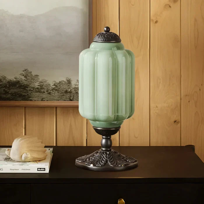 Frosted Glass Accent Lamp 16 Inches Tall Brass Base Bedside Nightstand Light Warm Diffused Illumination Retro Style Desk Lighting