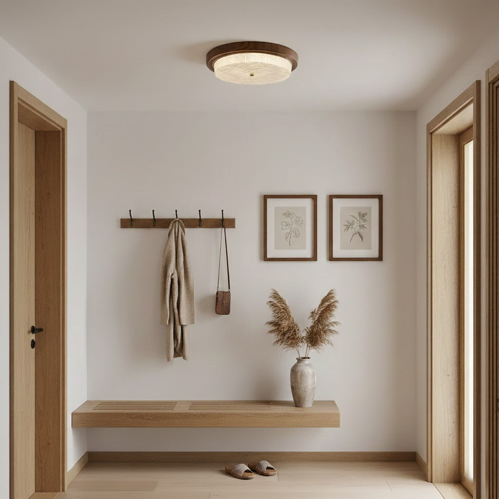 Flush Mount LED Ceiling Light Fixture Round Glass Shade Metal Frame 15 or 18 Inch Warm Glow for Bedroom Living Room Hallway Kitchen Integrat