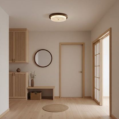 Flush Mount LED Ceiling Light Fixture Round Glass Shade Metal Frame 15 or 18 Inch Warm Glow for Bedroom Living Room Hallway Kitchen Integrat