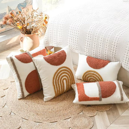 Elysia Cushion Cover - Cotton Velvet, Geometric Embroidery
