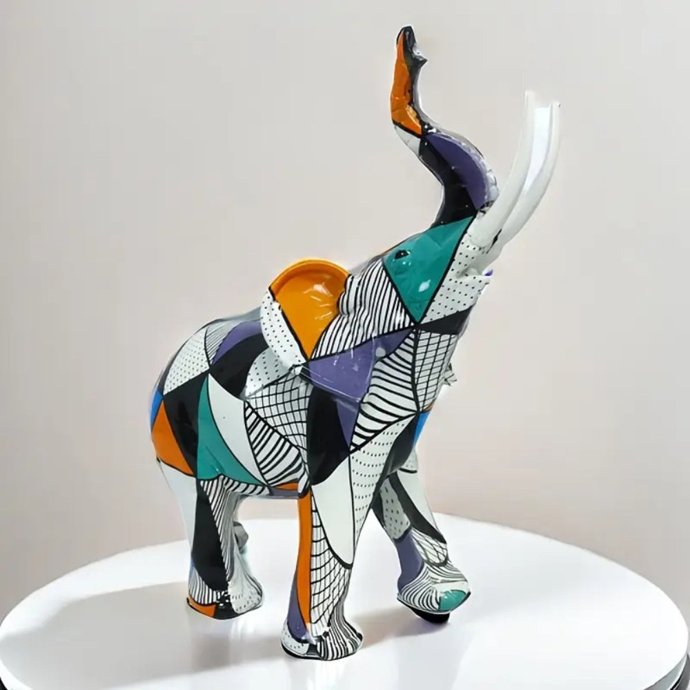 Elysia Elephant Figurine - Hand-Painted Resin, Geometric Design