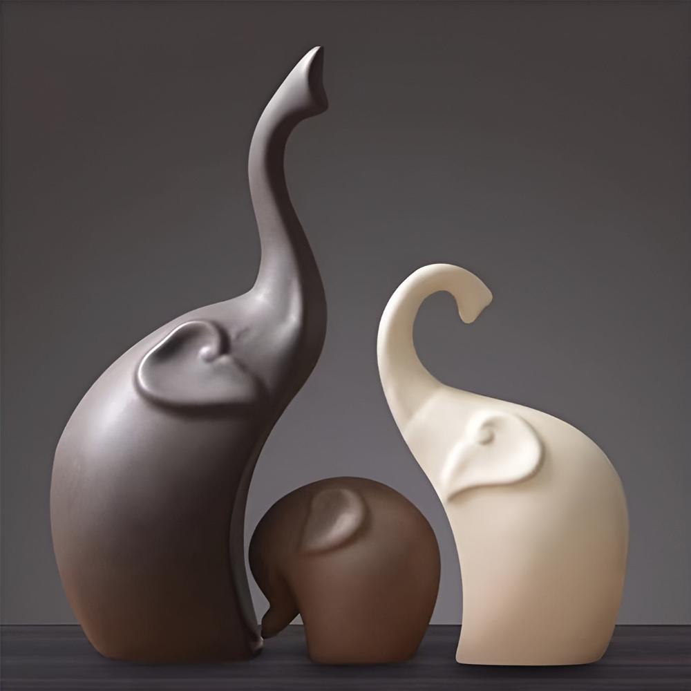 Elephant Sculpture Set - High-Quality Resin, Abstract Design