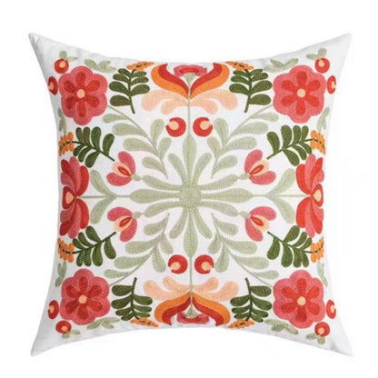Elysia Floral Cushion Cover - Embroidered Microfiber, Indoor Outdoor Use