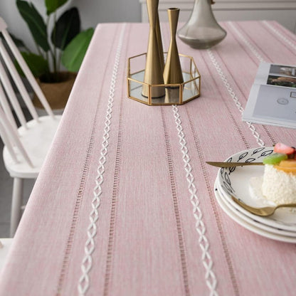 Elysian Cotton Linen Tablecloth - Striped Embroidery Tassel Lace