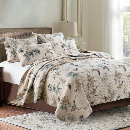 Elysian Floral Coverlet Set - Japanese style, Microfiber, Reversible 3-Piece