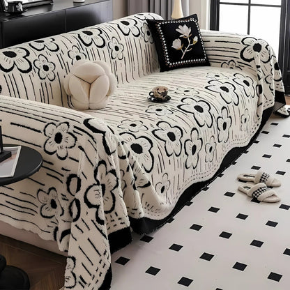 Elysian Sofa Cover - Soft Microfiber, Embroidered Floral Design