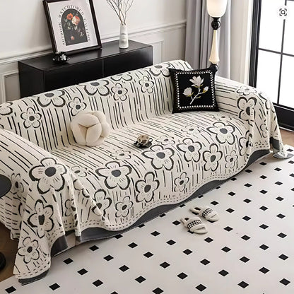 Elysian Sofa Cover - Soft Microfiber, Embroidered Floral Design