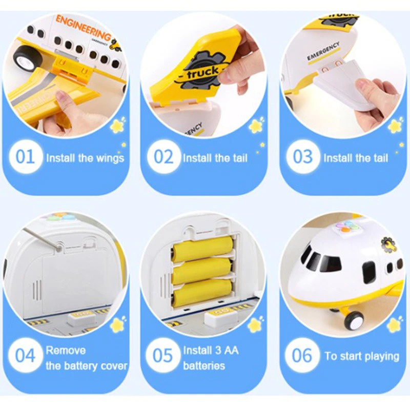 Airplane Toy Set for Boys, XL Toy Airplane with Lights and Sounds, 20 Piece Toy Crane and Road Sign Playset