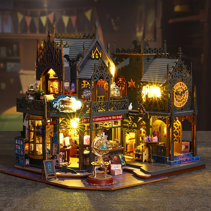 Enchanting 3D Wooden Puzzle Book House with LED Lighting | Unique Decorative Piece for Book Lovers