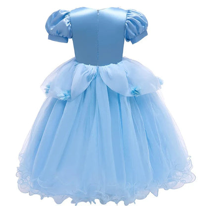 Enchanting Princess Dress | Girls' Lace Party Gown with Puff Sleeves | Perfect for Halloween and Special Events