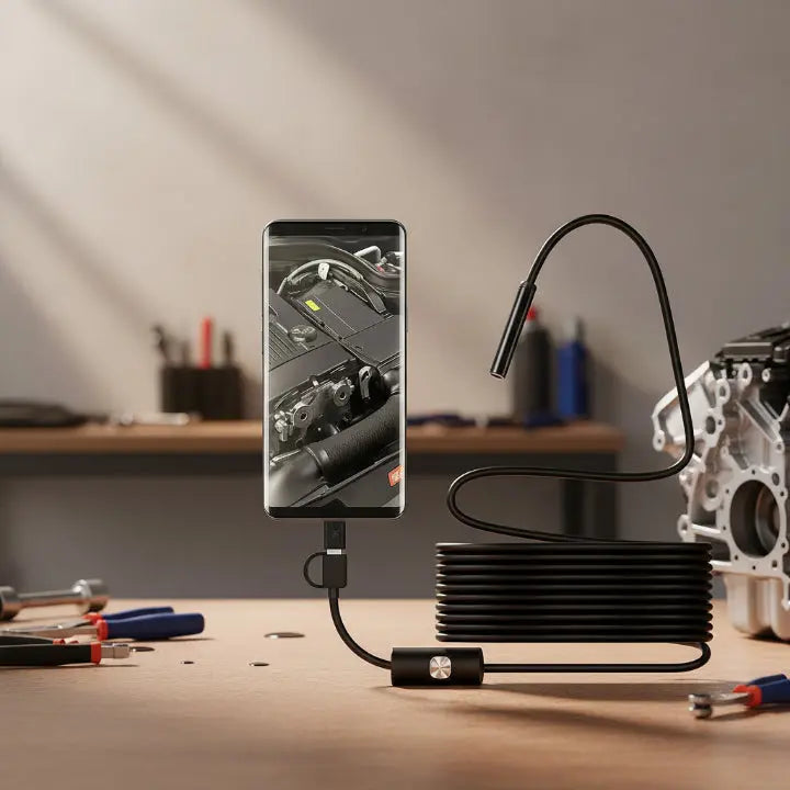 Flexible Borescope Camera with 16.4 ft Cable for Pipe Drain Engine Inspection | 0.3 in Waterproof HD Endoscope Smartphone Compatible for HVA