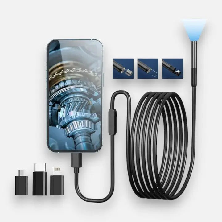 Flexible Borescope Camera with 16.4 ft Cable for Pipe Drain Engine Inspection | 0.3 in Waterproof HD Endoscope Smartphone Compatible for HVA