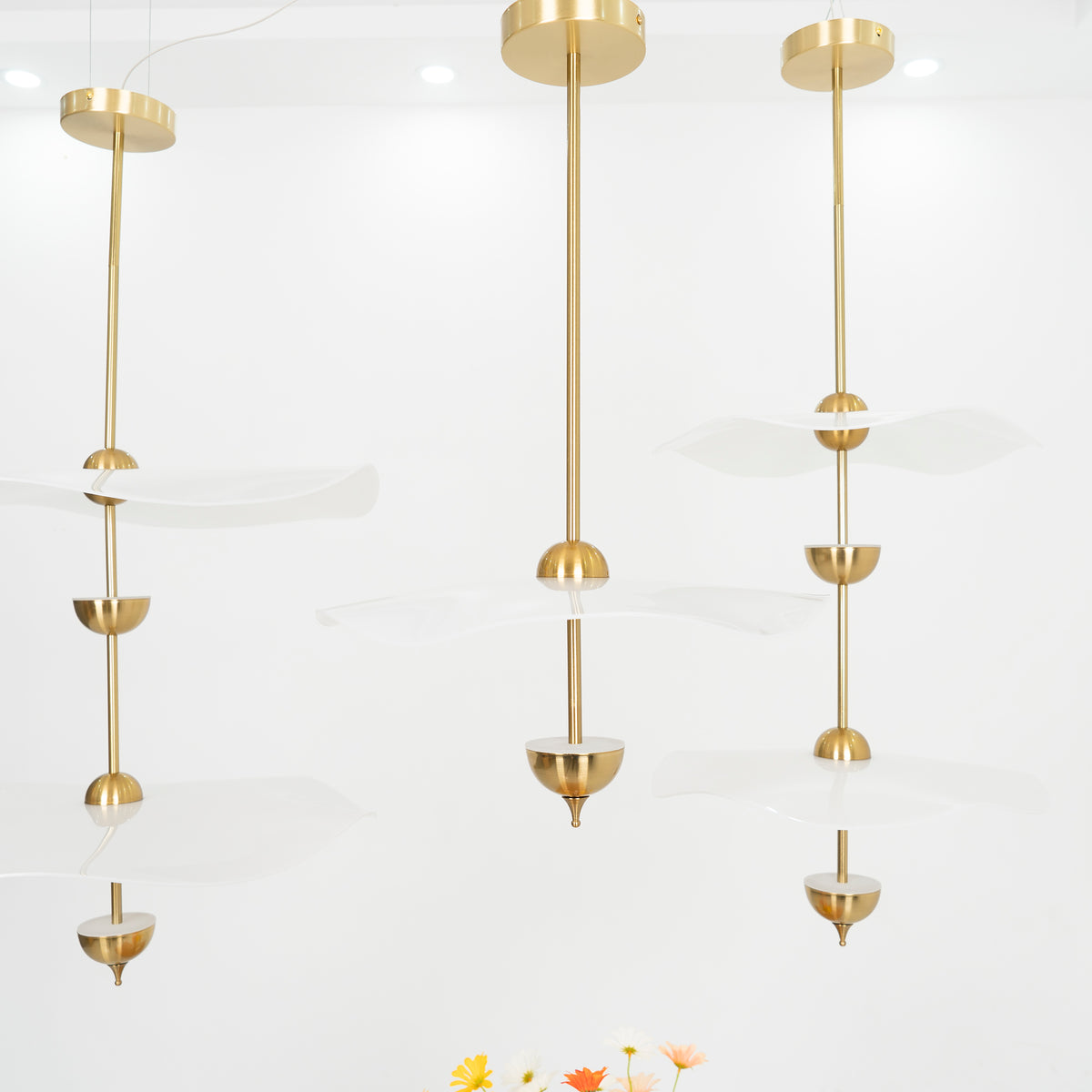 LED Pendant Light Fixture Gold Finish 16-24 in Hanging Chandelier for Kitchen Island Dining Room Living Room with Adjustable Rod Three Color