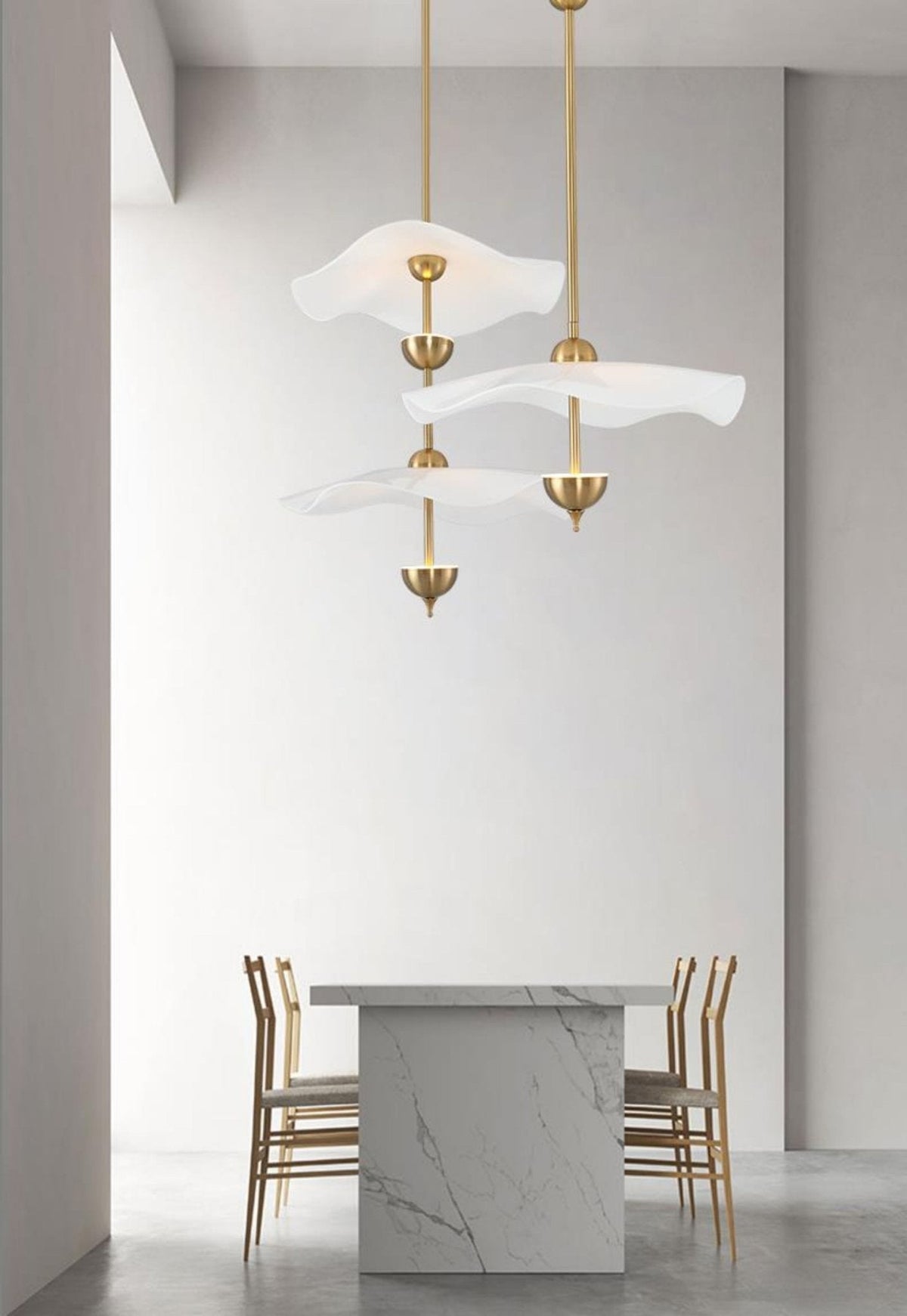 LED Pendant Light Fixture Gold Finish 16-24 in Hanging Chandelier for Kitchen Island Dining Room Living Room with Adjustable Rod Three Color