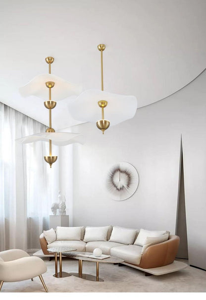 LED Pendant Light Fixture Gold Finish 16-24 in Hanging Chandelier for Kitchen Island Dining Room Living Room with Adjustable Rod Three Color