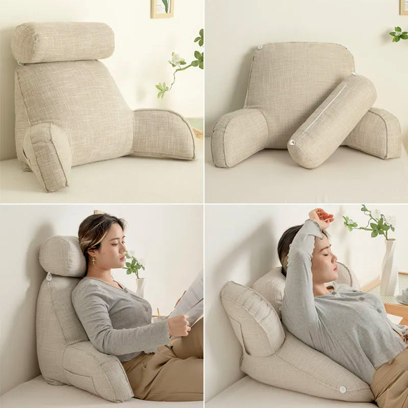 Ergonomic Lumbar Support Pillow with Adjustable Headrest & Soft Armrests | Back Support for Pain Relief and Comfort