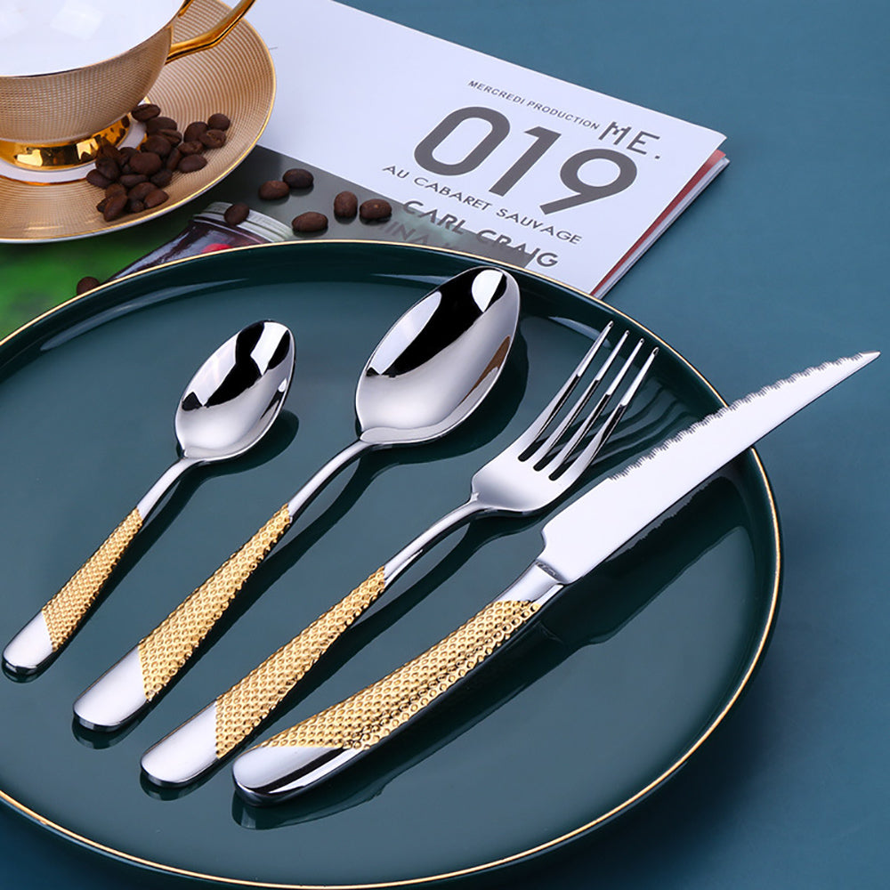 Table Setting Cutlery Set, Silverware Set Gold or Silver, Dishwasher Safe Flatware Set of 8 to 20 Piece for Fine Dining