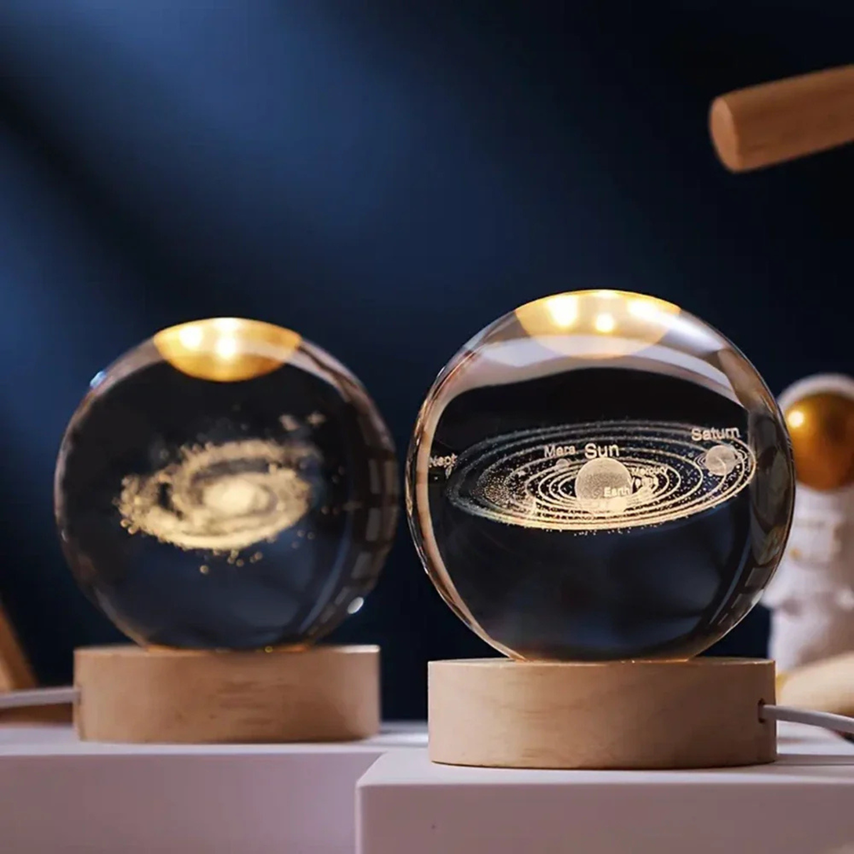 Ethereal Glow | Decorative Light with Engraved Crystal Ball & Warm White LED | Unique Home Decor for Tranquil Ambiance