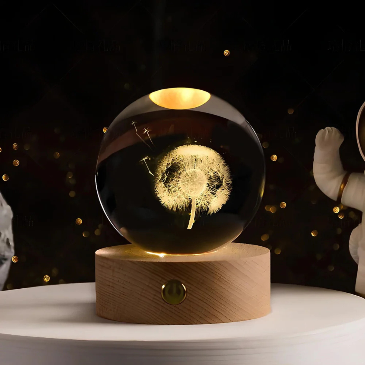 Ethereal Glow | Decorative Light with Engraved Crystal Ball & Warm White LED | Unique Home Decor for Tranquil Ambiance