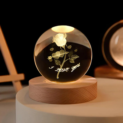 Ethereal Glow | Decorative Light with Engraved Crystal Ball & Warm White LED | Unique Home Decor for Tranquil Ambiance