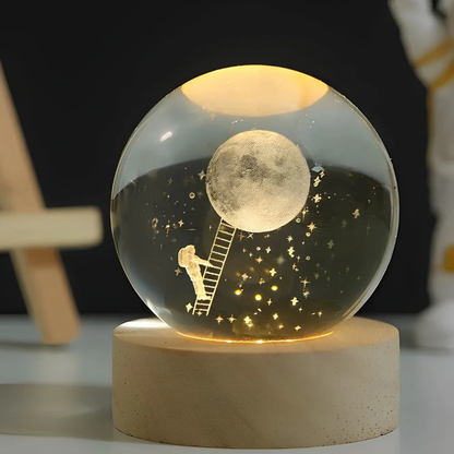Ethereal Glow | Decorative Light with Engraved Crystal Ball & Warm White LED | Unique Home Decor for Tranquil Ambiance