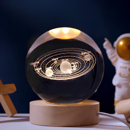 Ethereal Glow | Decorative Light with Engraved Crystal Ball & Warm White LED | Unique Home Decor for Tranquil Ambiance