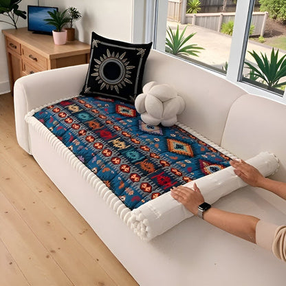 Elysian Couch Cover - Quilted Microfiber, Ethnic Design, Non-Slip