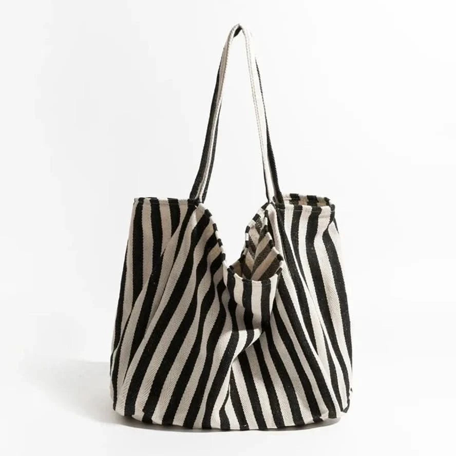 Everyday Essentials | Canvas Tote Bag with Striped Design & Long Handles | Durable and Stylish for Daily Use
