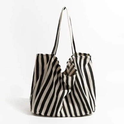 Everyday Essentials | Canvas Tote Bag with Striped Design & Long Handles | Durable and Stylish for Daily Use