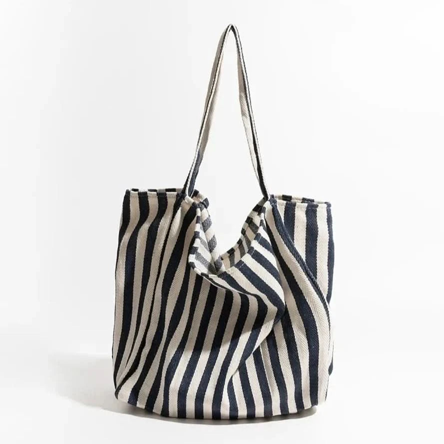 Everyday Essentials | Canvas Tote Bag with Striped Design & Long Handles | Durable and Stylish for Daily Use