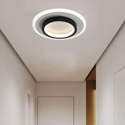 9.4 in Round LED Flush Mount Light with Ring Glow Effect for Hallways Bedrooms Entryways Modern Low-Profile Fixture Aluminum Acrylic