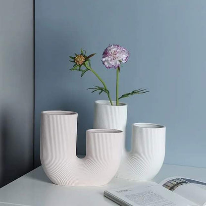 Curved Ceramic Vase for Table & Desk - Scandinavian Style Centerpiece - Modern Arch Design for Living Room & Office Decor - Geometric Home