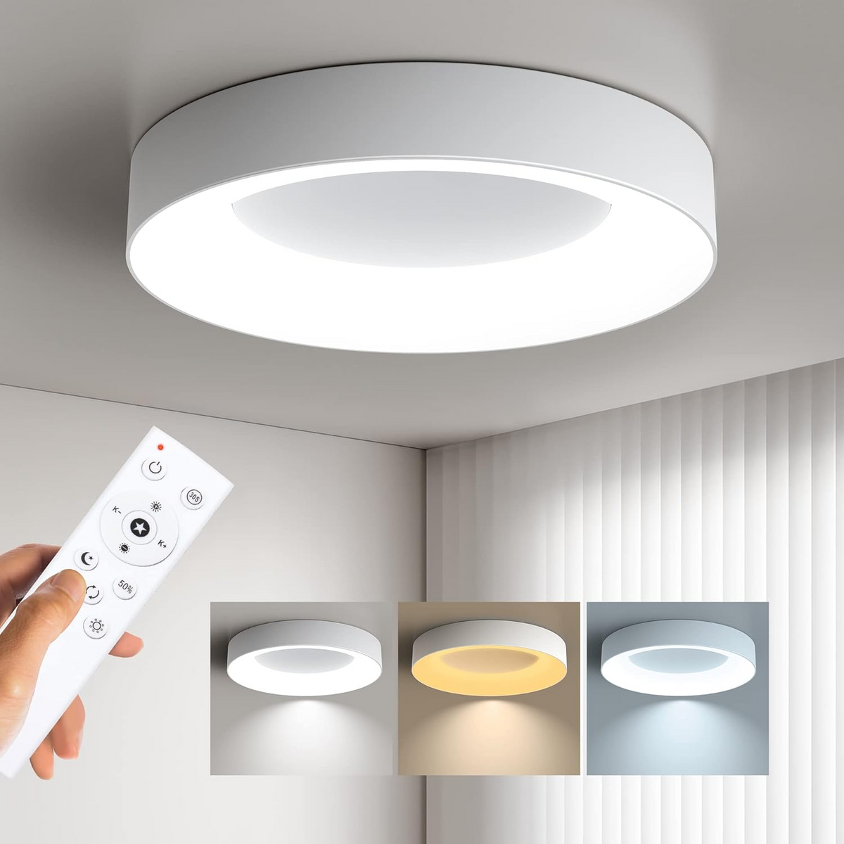 Round LED Overhead Fixture for Bedroom & Hallway – Ultra-Slim Iron & Acrylic Disc – Dimmable Options for Living Room & Entryway
