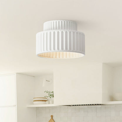 Dimmable Flush Mount Ceiling Light for Bedroom Living Room Ribbed Resin 9 in Scandinavian Japanese Inspired Soft Ambient Overhead Lighting L