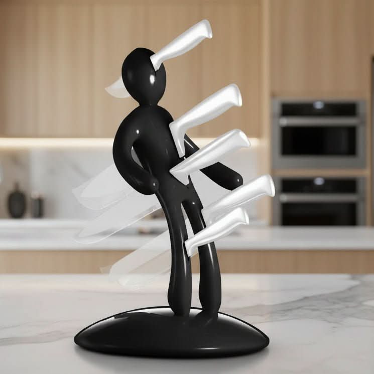Sculptural Knife Holder Stand for Countertop Organization, Modern Figure Design Kitchen Storage Rack with Safe Blade Slots, Space-Saving