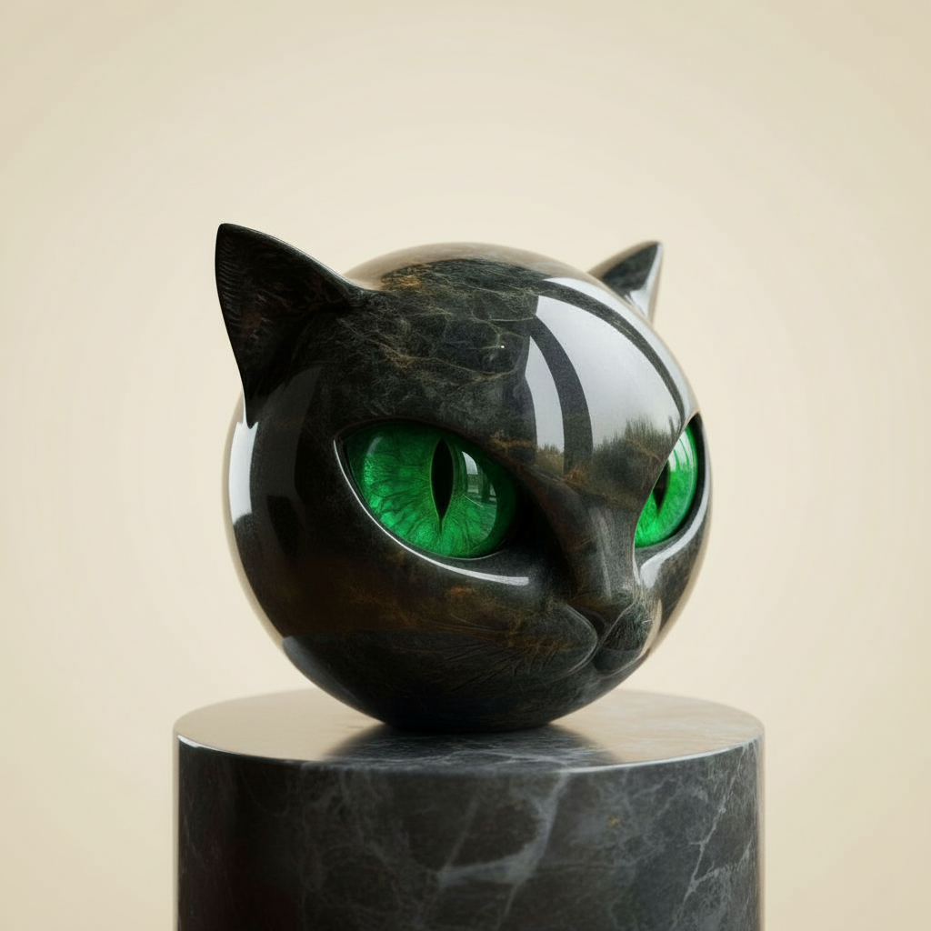 Glossy Resin Feline Figurine with Mesmerizing Gaze – Decorative Cat Statue for Desk, Shelf & Living Room Display – Modern Animal Sculpture A