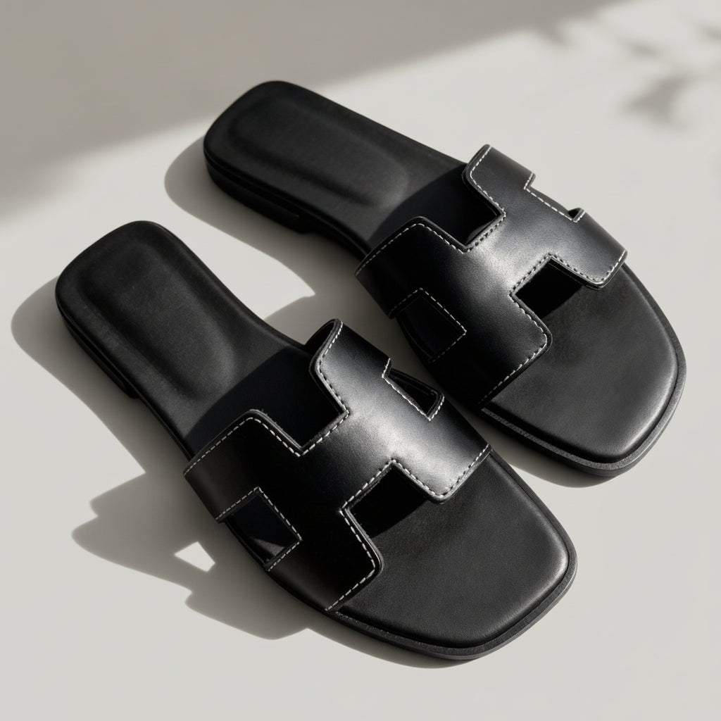 Casual Flat Sole Slip-On Sandals – Open-Toe Slides for Home, Spa & Beach