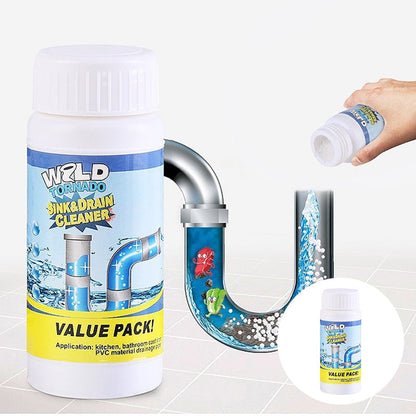 Enzymatic Foaming Powder Pipe Opener for Kitchen & Bathroom Drains, Clears Hair & Grease Clogs, Safe Non-Corrosive Formula for All Plumbing,