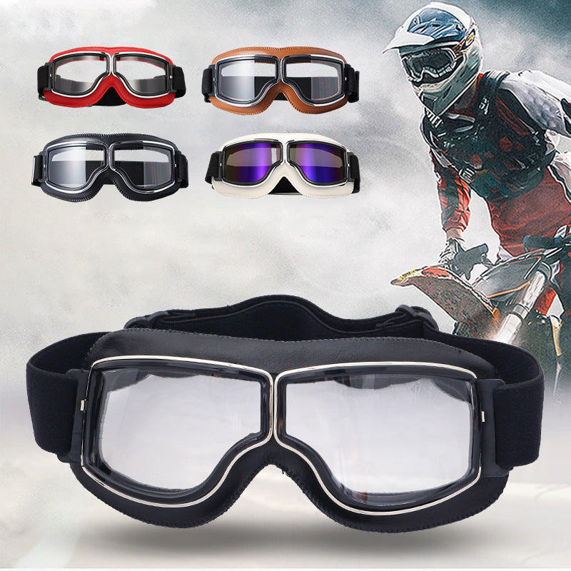 Retro Motorcycle Goggles with Adjustable Strap, UV Protection & Impact-Resistant Polycarbonate Lens for Riding, Cycling & Outdoor Use