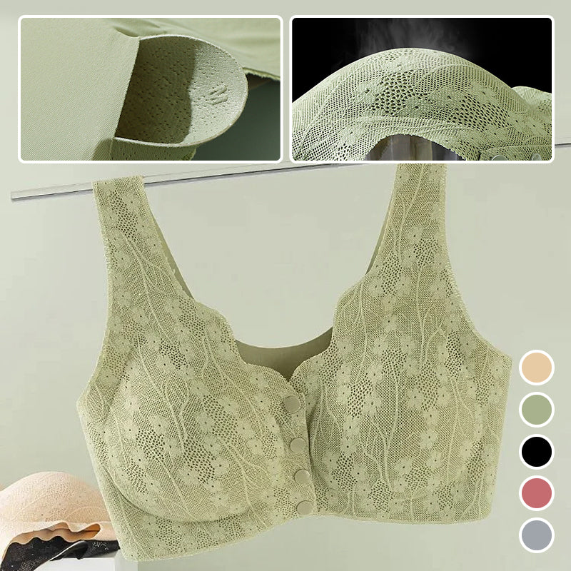 Front-Closure Wireless Comfort Bra with Lace Breathable Support | Lift & Shape Full-Coverage Bralette for Everyday Wear