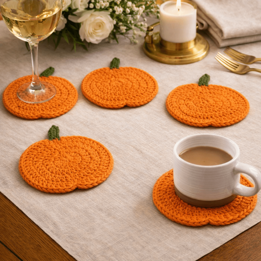 Fallora Pumpkin Coasters - Handmade Crochet, Autumn Decor