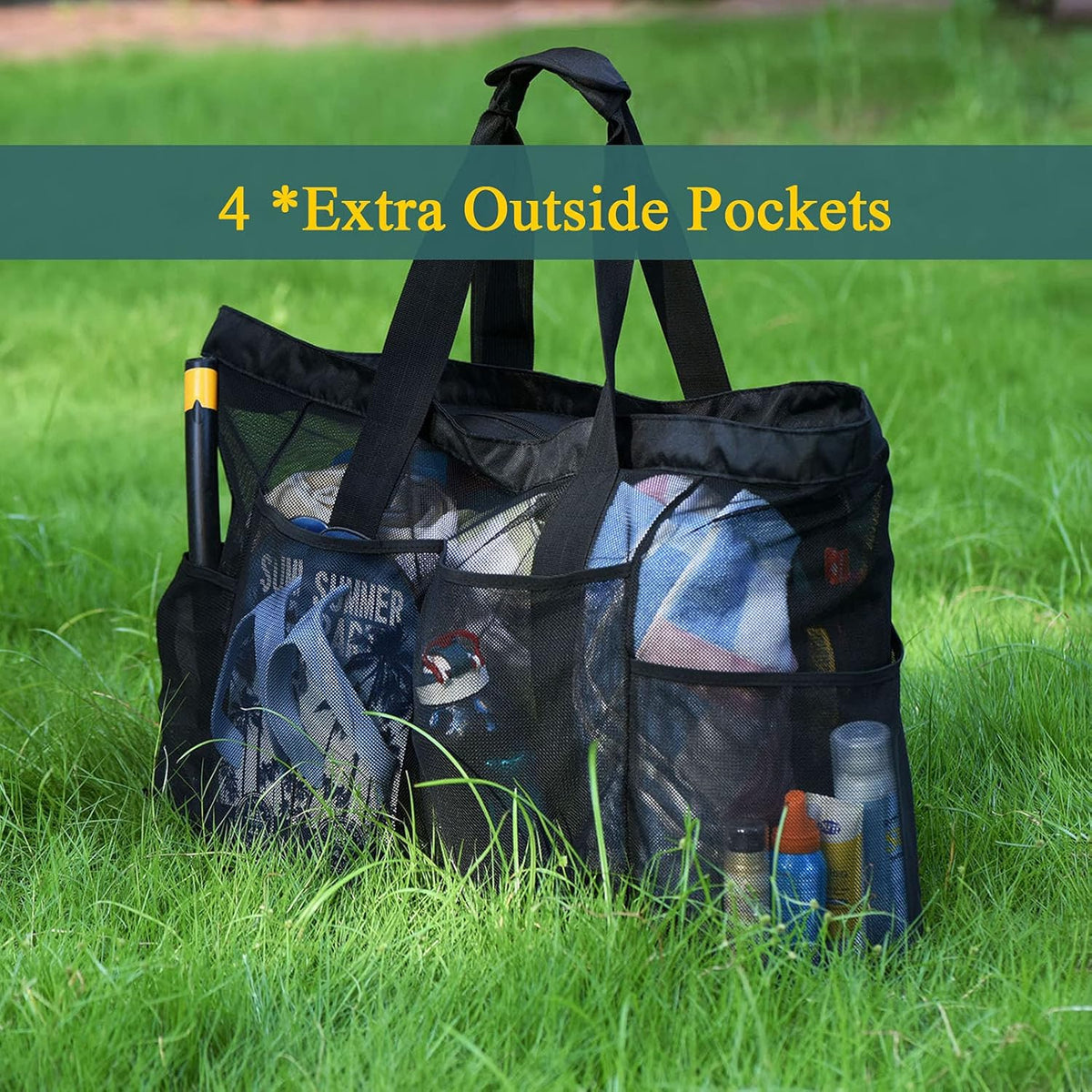 Family Essentials | Extra-Large Beach Tote with Zipper & Sandproof Mesh | Comfortable Carryall for Family Beach Trips