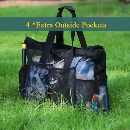 Family Essentials | Extra-Large Beach Tote with Zipper & Sandproof Mesh | Comfortable Carryall for Family Beach Trips