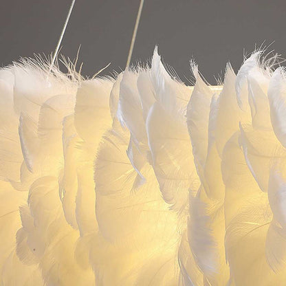 Hanging Feather Ceiling Light 20-Inch Ring Fixture with LED Adjustable Tones for Bedrooms Dining Rooms Girls' Rooms Modern Fluffy Chandelier
