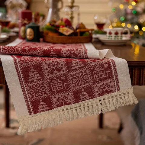 Felicity Christmas Table Runner - Soft Microfiber, Tasseled Edges