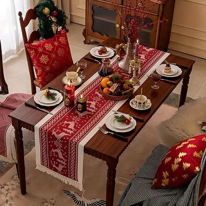 Felicity Christmas Table Runner - Soft Microfiber, Tasseled Edges