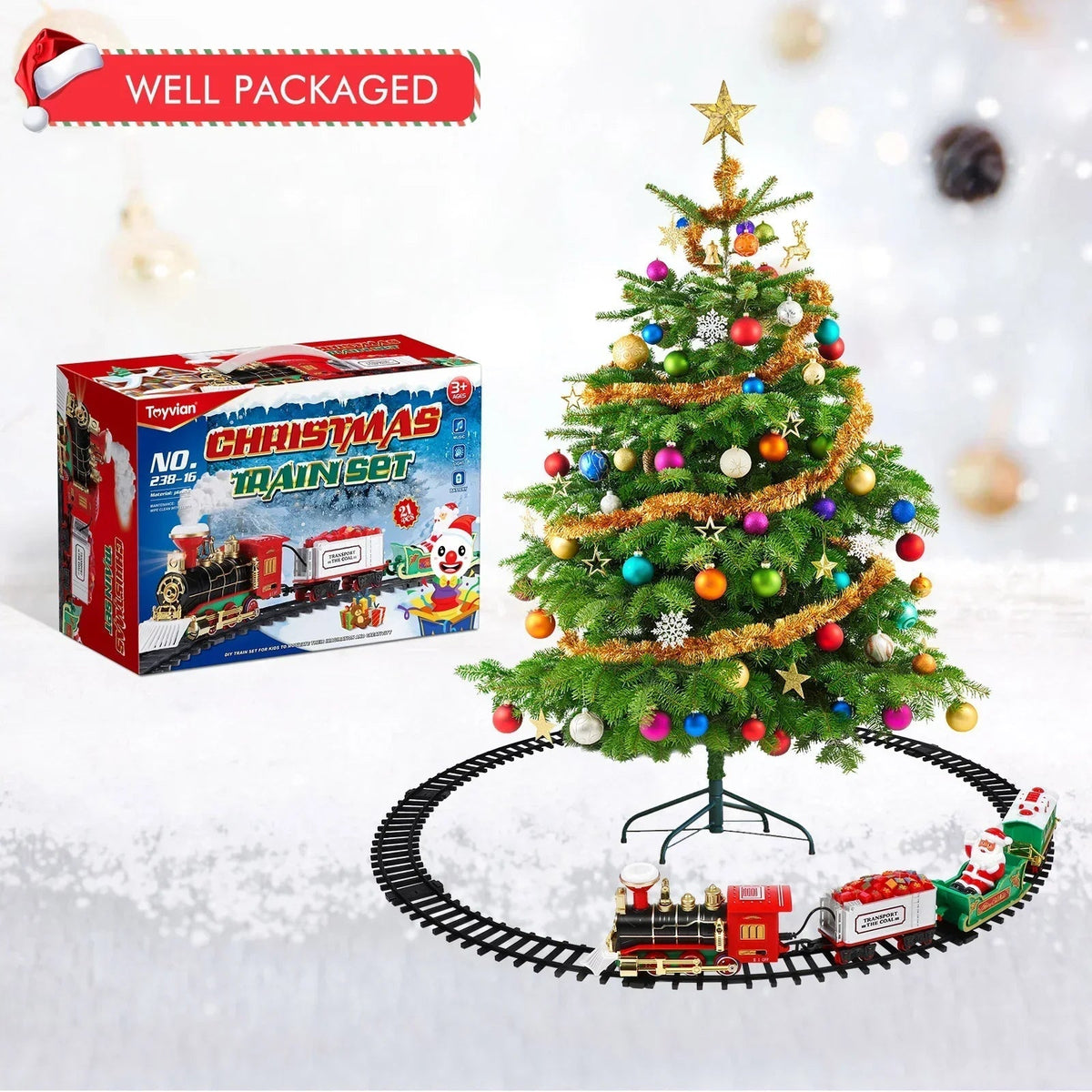 Festive Train Set | Electric Christmas Train with Smoke Effect & Lights | Interactive Play for Kids