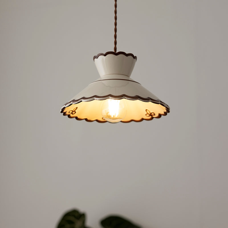 Handcrafted Ceramic Hanging Light with Floral Design 9.6 Inch Diameter Overhead Fixture Adjustable Cord E26 Socket for Dining Area Kitchen C